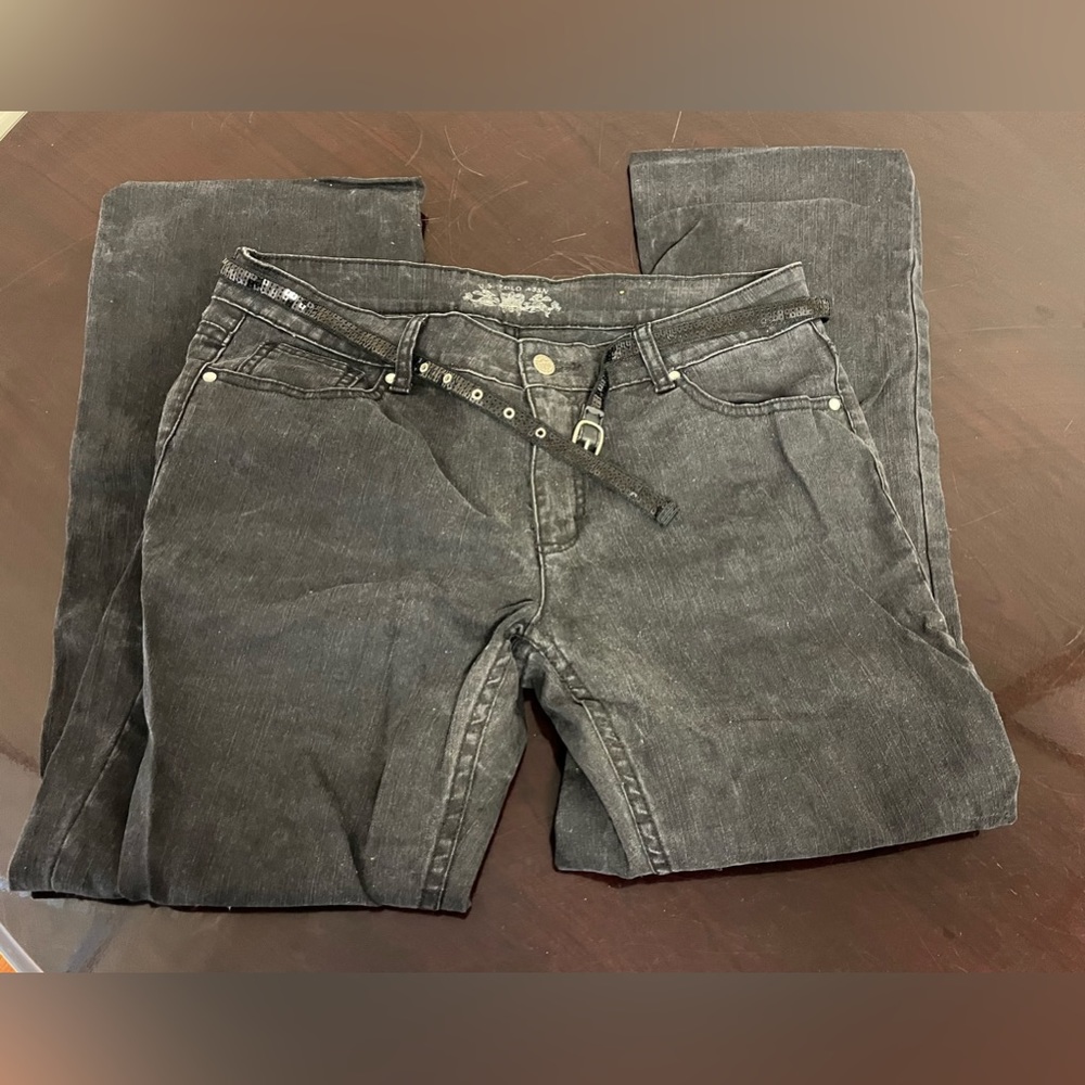 U.S. Polo Assn Jeans Womens Size 12 Black Denim Slim Pants with sequined belt